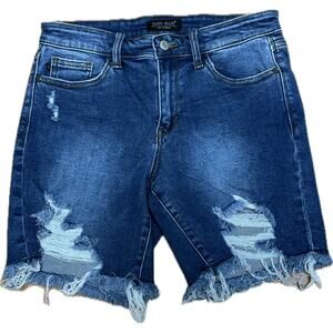 Judy Blue Distressed Bermuda Denim Shorts Raw Hem Medium Wash Size Medium